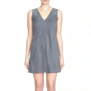 1. State Faux Suede V Neck Shift Dress Grey/Blue Medium EUC with Pockets​​